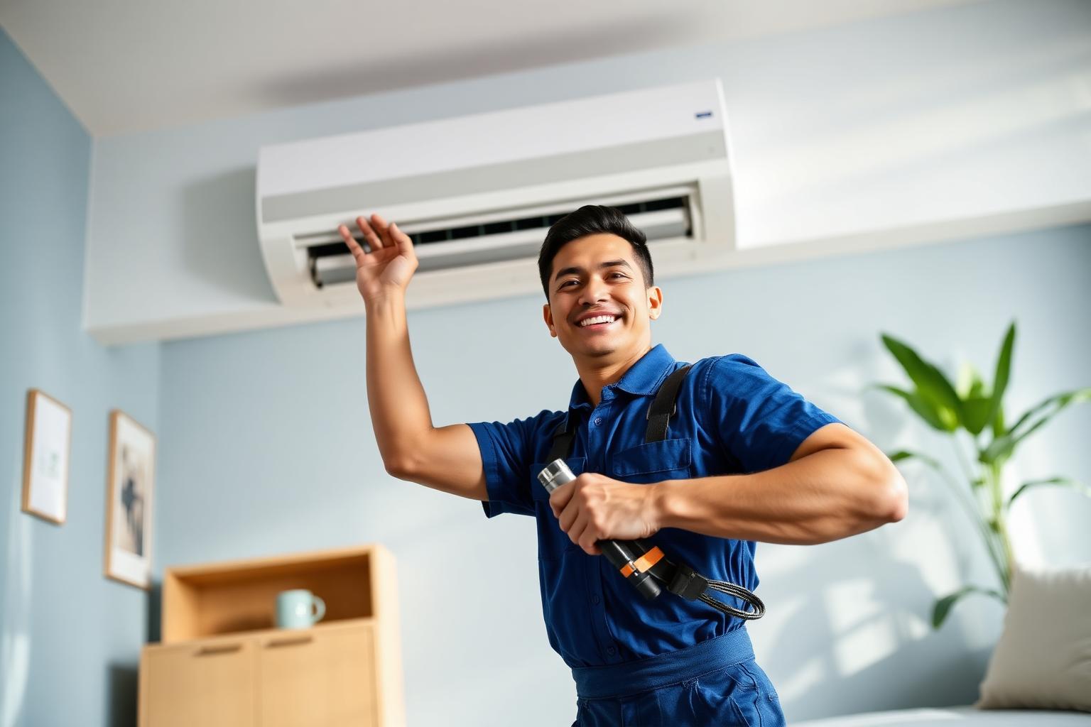 Teknisi DinginPro sedang melakukan service AC di Jakarta